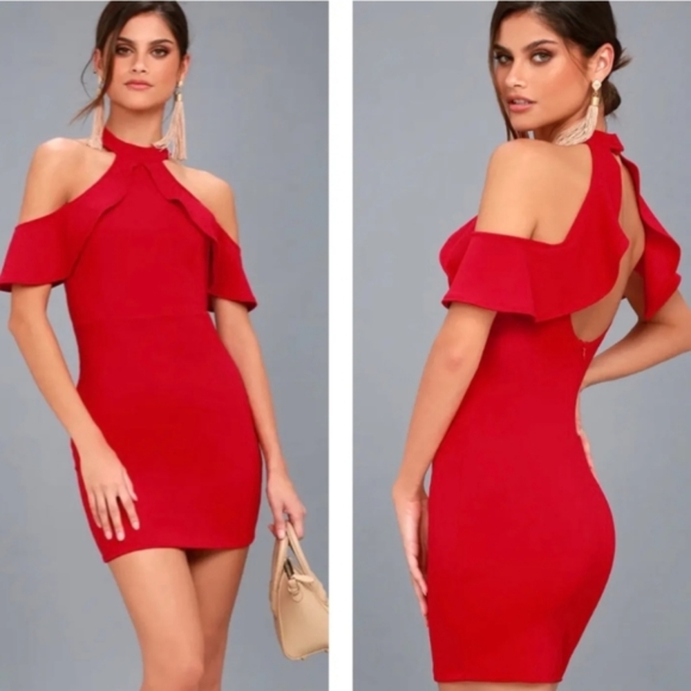 Lulus Your Time Red Off-the-Shoulder Bodycon Dress Size‎ XS